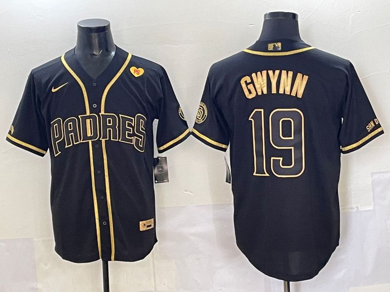 Men 2025 San Diego Padres #19 Gwynn Black Gold Throwback Nike MLB Jersey style 09->denver broncos->NFL Jersey